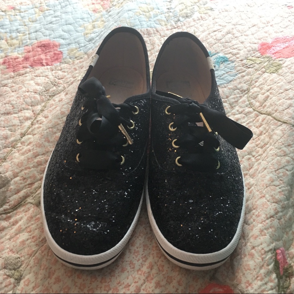 Kate Spade black glitter Keds, like new!